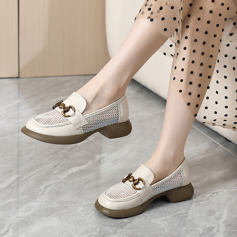 Women's Genuine Mesh Breathable British Metal Buckle Sandals