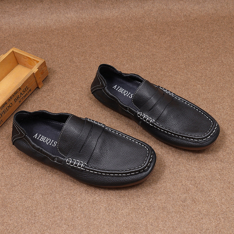 Men's Cowhide Round Toe Korean Style Trendy Closed Loafers