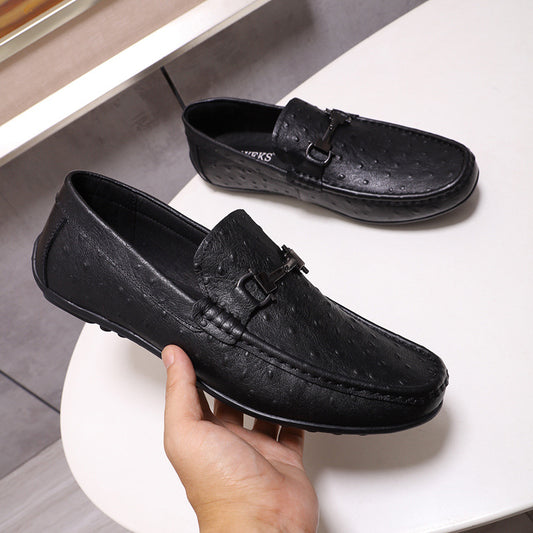 Men's Color Flat Embossed Fashion Round Toe Bottom Casual Shoes
