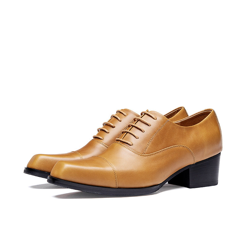 Men's High-grade British Style Square Toe High First Layer Cowhide Leather Shoes