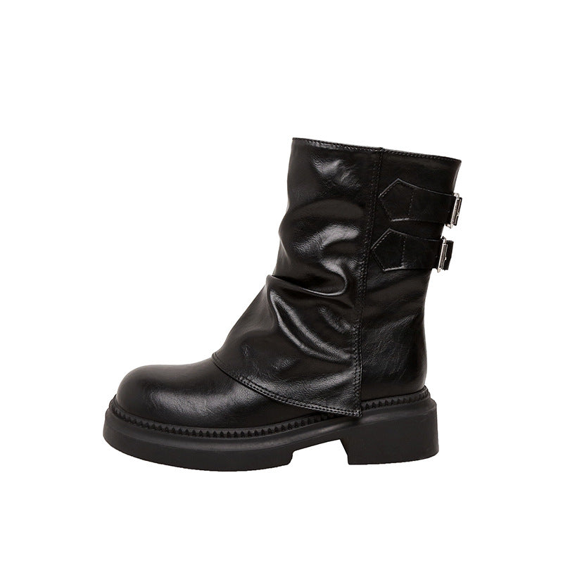 Women's Thick Bottom Increased Pleated Pile Fleece-lined Boots