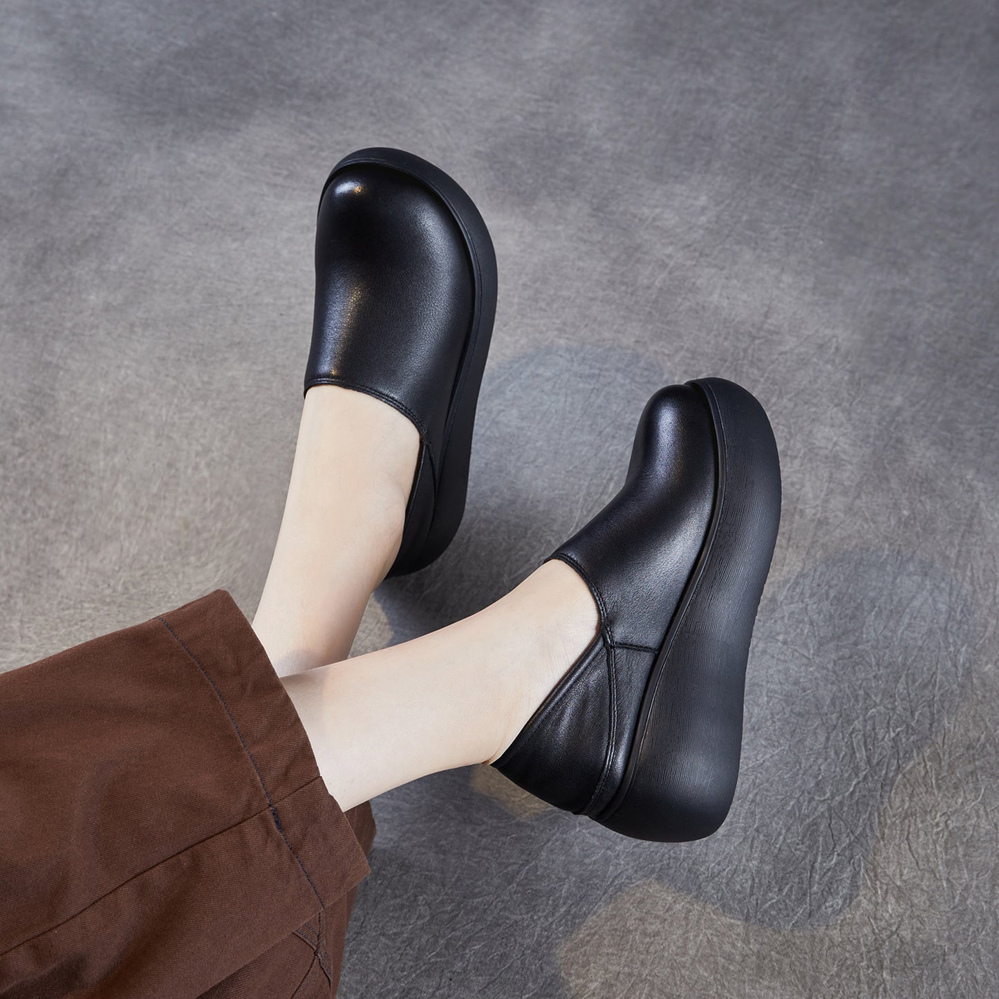 Women's Cowhide Two-way Thick Bottom Muffin Slip-on Loafers