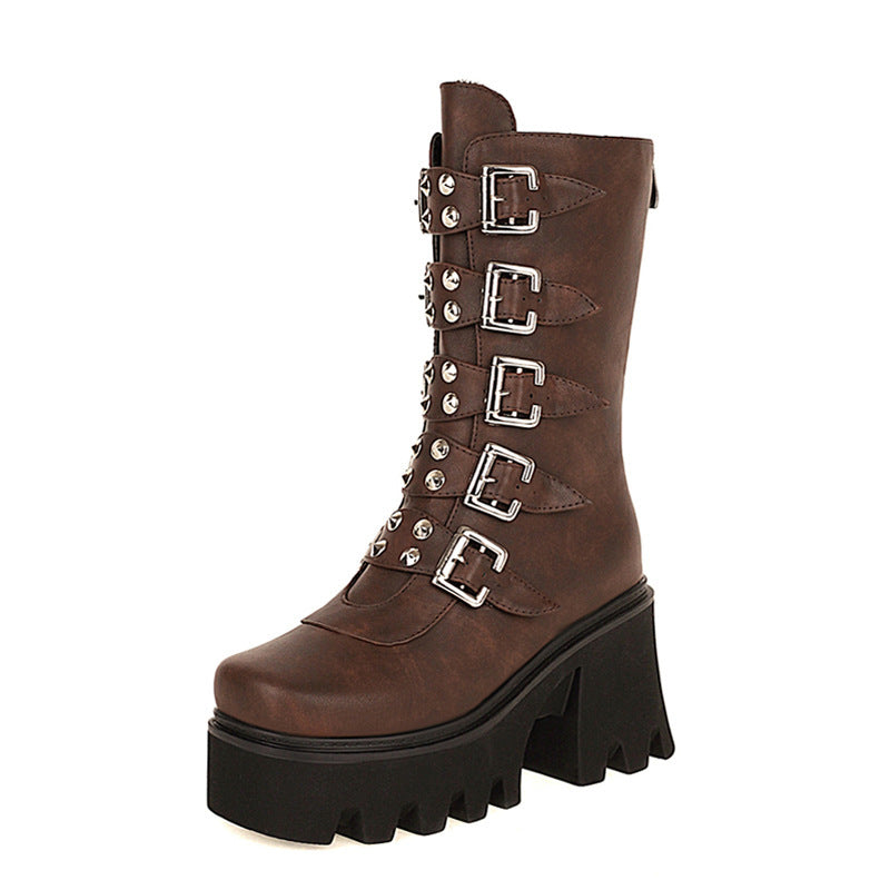 Women's Black Thigh Highs Artificial Platform High Boots