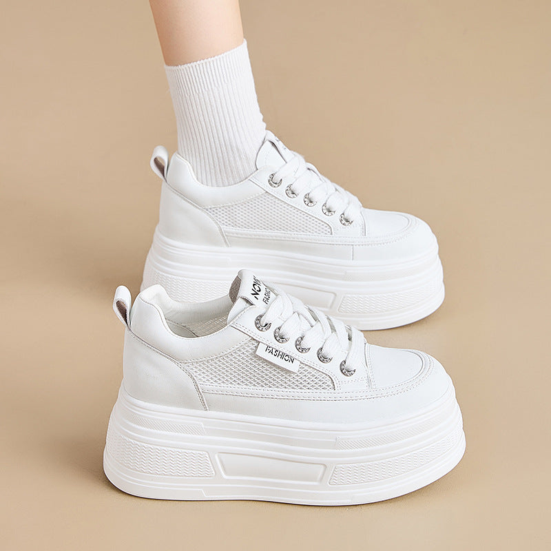 Women's Platform Height Increasing Insole Breathable White Versatile Casual Shoes