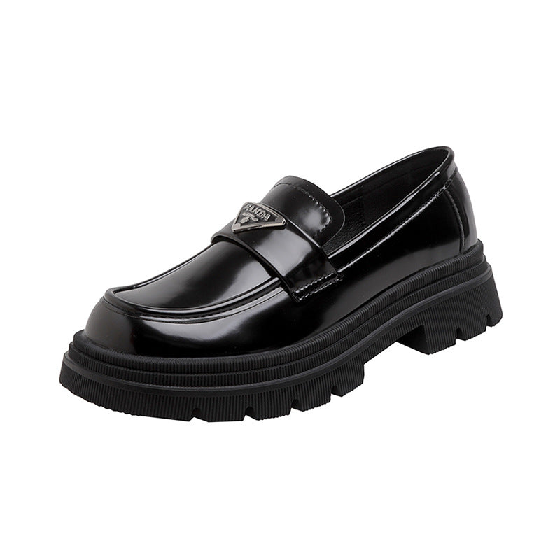 Women's Triangle Metal Decoration Patent British Style Loafers
