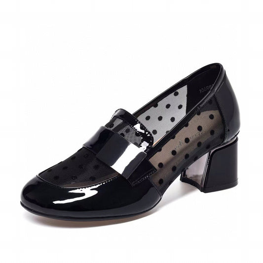 Women's High Spring Round Head Chunky Patent Heels
