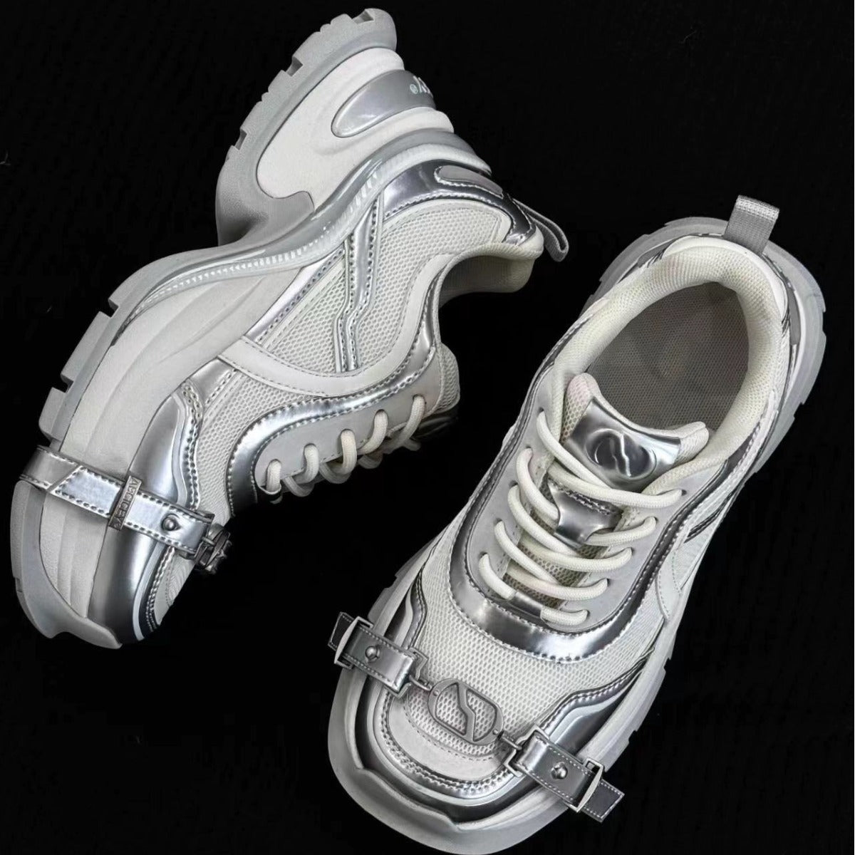 Women's & Men's Cross Chain Belt Buckle Dad Thick Bottom Sneakers