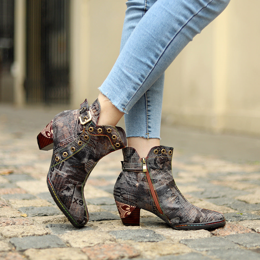 Women's Vintage Zipper Belt Dark Goth Wind Boots