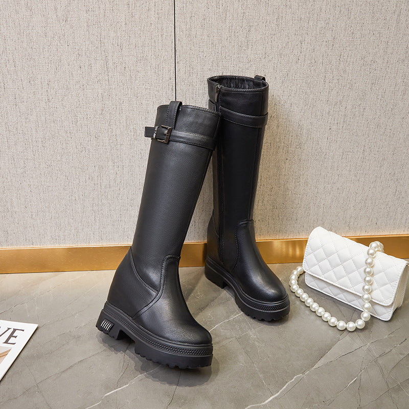 Women's Autumn Invisible Height Increasing Insole Knight Versatile Boots