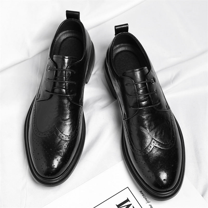 New Men's Autumn Lace Up Brogue Men's Business Leather Shoes