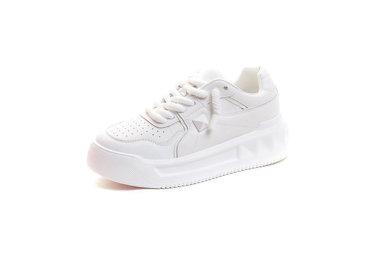 Women's Genuine Thick Bottom White Platform Fashion Sports Sneakers