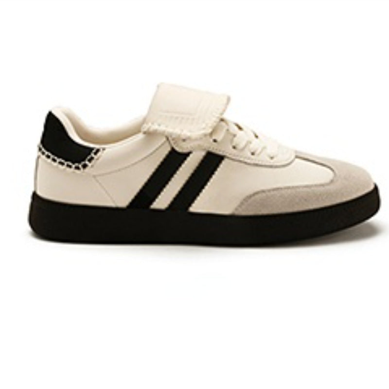 Women's White Round Toe Fold Design Color Matching Flat Sneakers