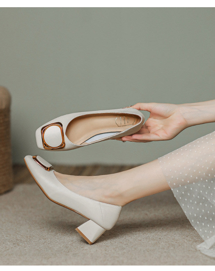 Women's Cowhide Version Flat Low-cut Authentic Pumps Soft Women's Fashion Shoes