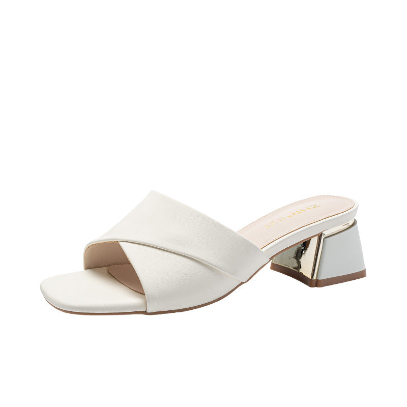 Women's Summer Elegant Square Toe Chunky Commute Heels