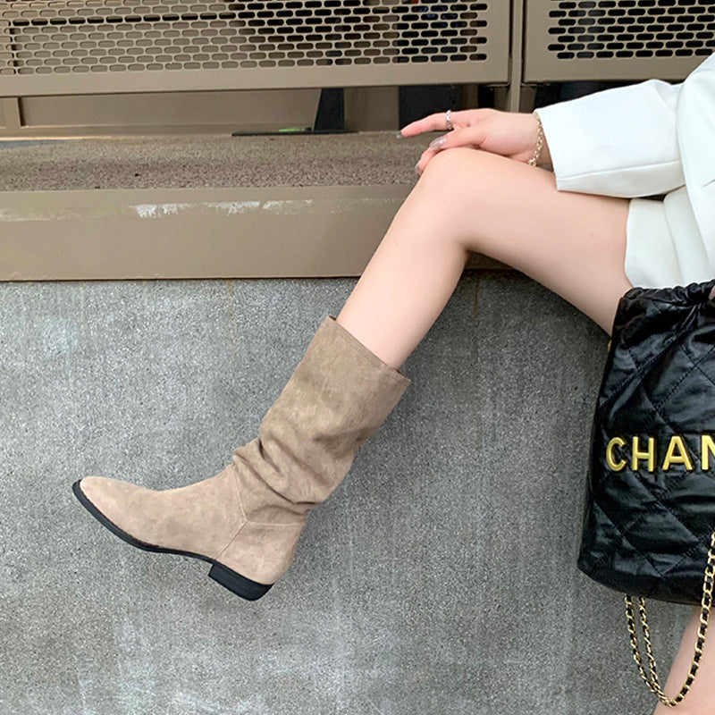 Women's Pile Style Pointed Toe Long Tube Western Boots