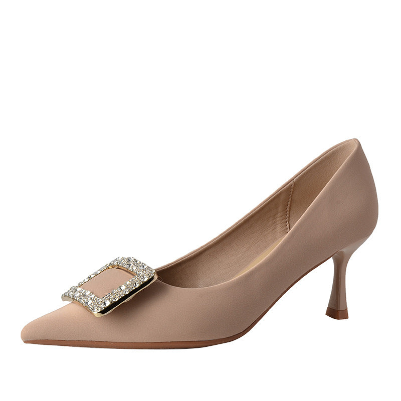 Women's Rhinestone Square Buckle High Pointed Stiletto Women's Shoes