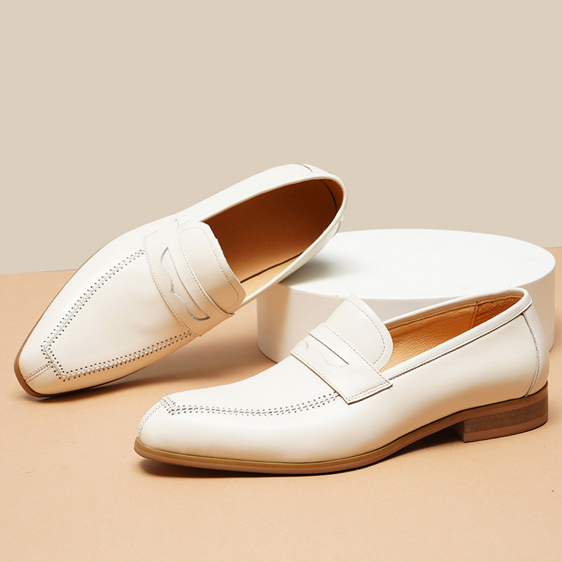Men's British Soft Breathable Wedding Bridegroom Beige Men's Casual Leather Shoes