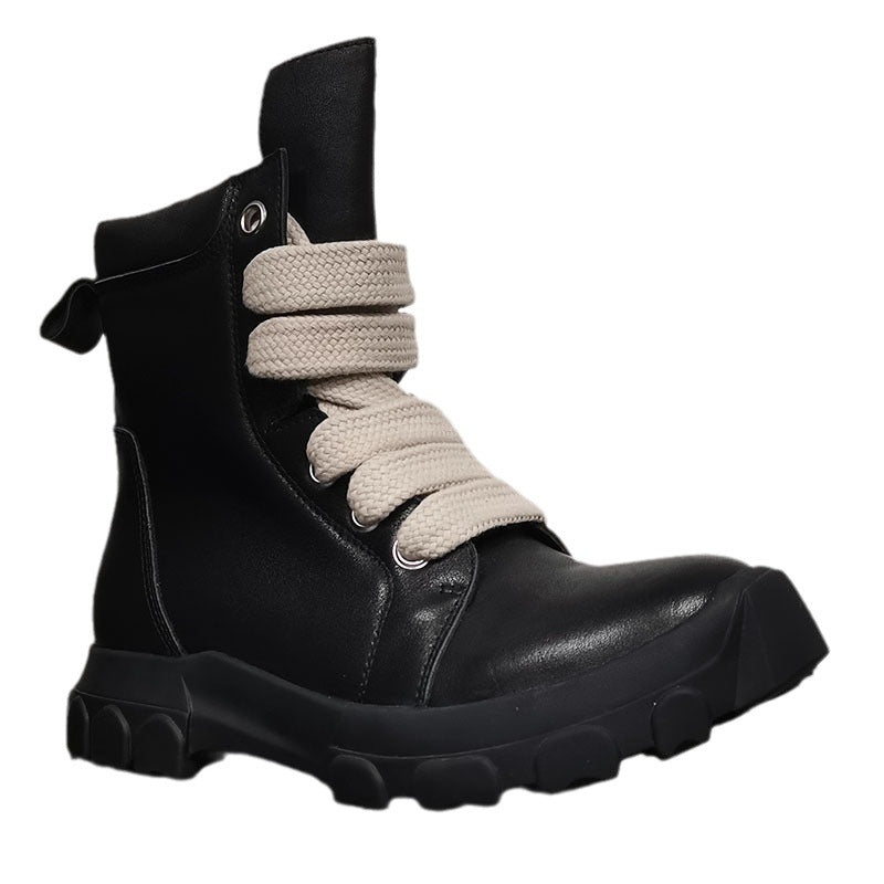 Men's Round Head Thick Sole Increased Lace Boots