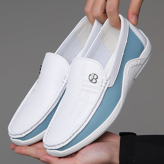 Men's Extra Large Size White Slip-on Leather Shoes