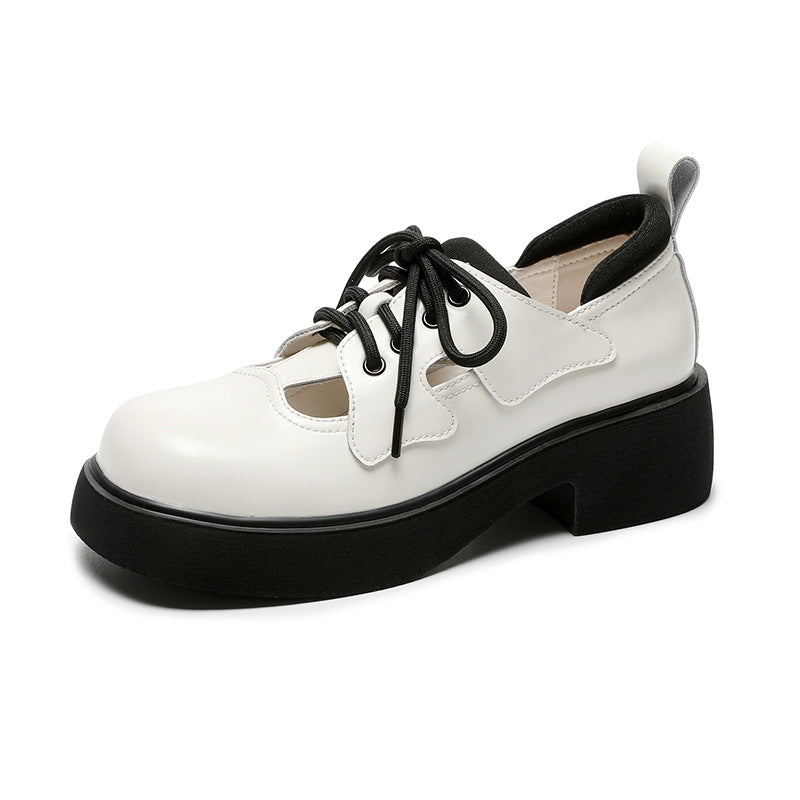 Women's Foot Beauty Power Style Butterfly Design Platform Small College Leather Shoes