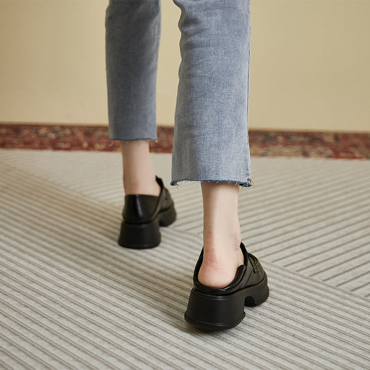 Women's Style Platform Retro Round Toe Genuine Loafers