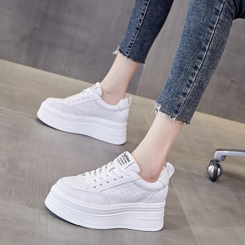 Women's White Round Toe Muffin Bottom Thick Small Inner Women's Casual Shoes