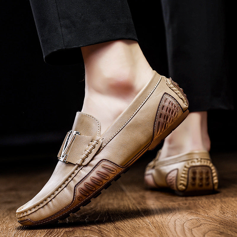 Men's Size Korean Bottom Low Top Slip-on Leather Shoes