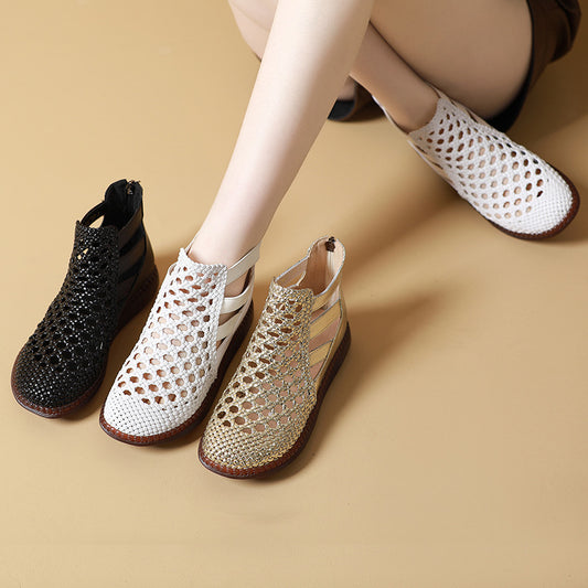 Women's Style Retro Hollow Genuine Summer Flat Women's Shoes