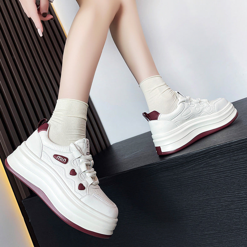 Women's Thick-soled White Spring Versatile Breathable Sports Sneakers