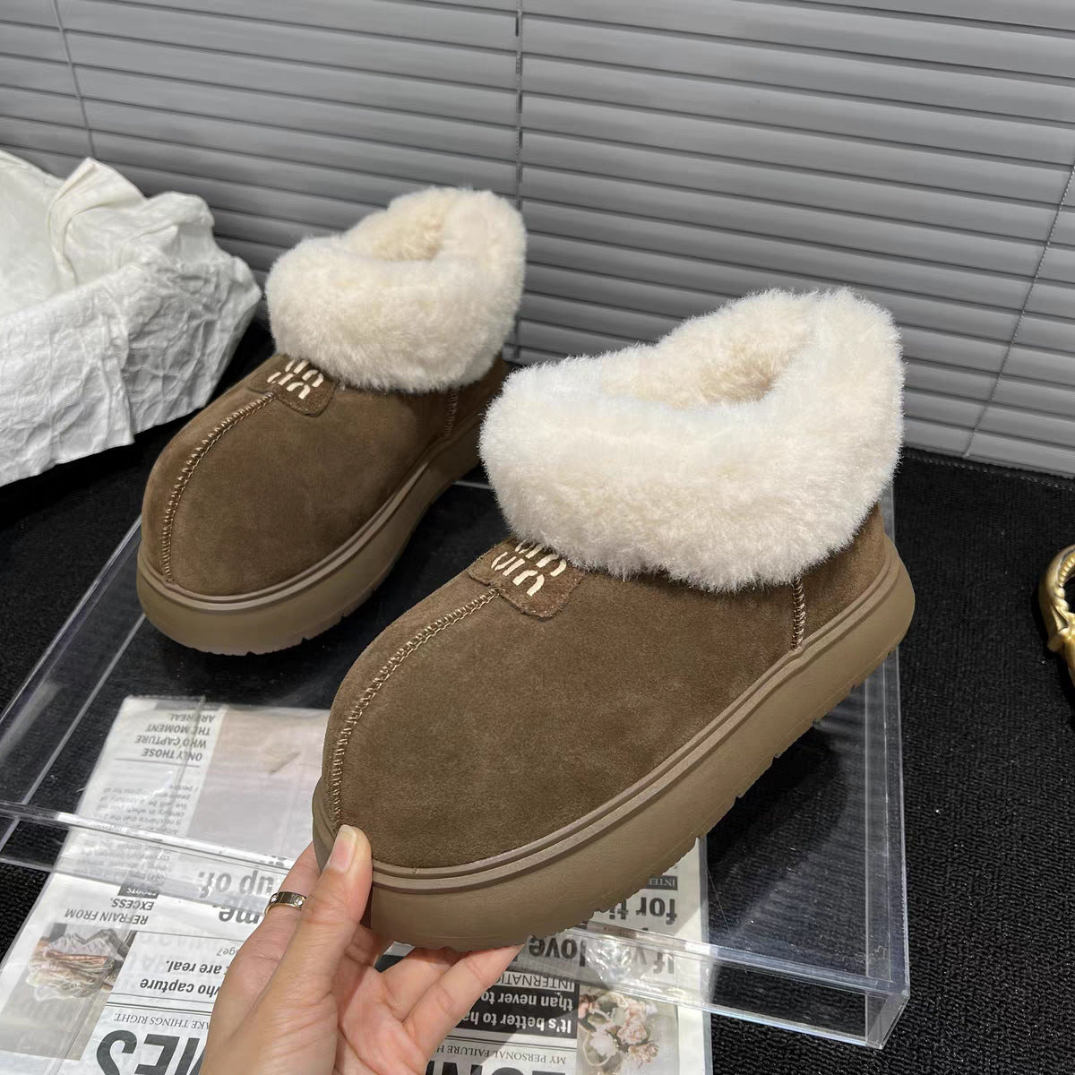 Women's Big Head Cute Thick Bottom Fleece-lined Snow Boots