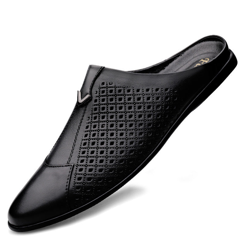Men's Cattlehide Fashion Leisure Slip On Pumps Hollow Flat Sandals