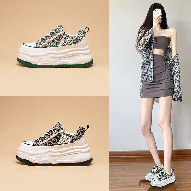 Women's White Platform Genuine Elevator Summer Dad Sneakers