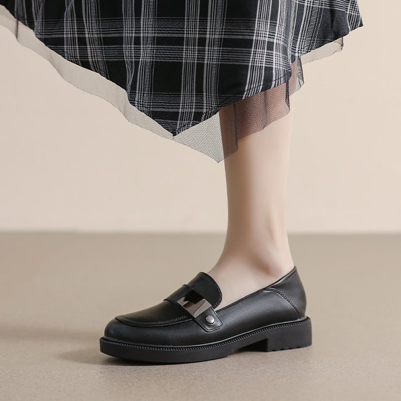 Women's Bottom Autumn British Style Black Flat Leather Shoes