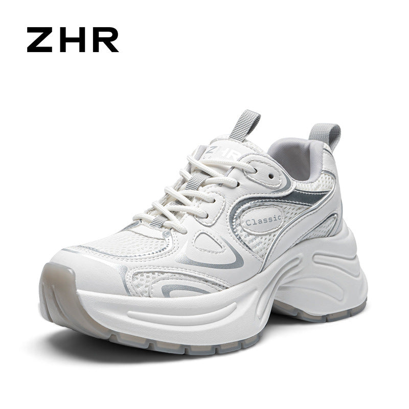 Women's Breathable Mesh Surface Dad Thick Bottom Sneakers