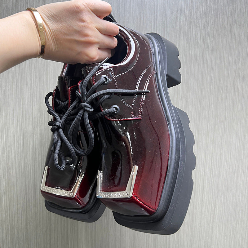 Men's Spring Muffin Bottom Platform Square Head Derby British Style Retro Men's Casual Leather Shoes