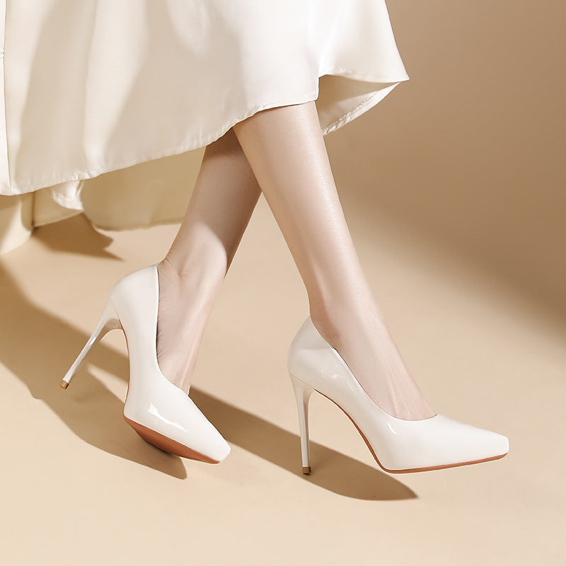 Women's Stiletto French Style Temperament Patent Inner Waterproof Heels