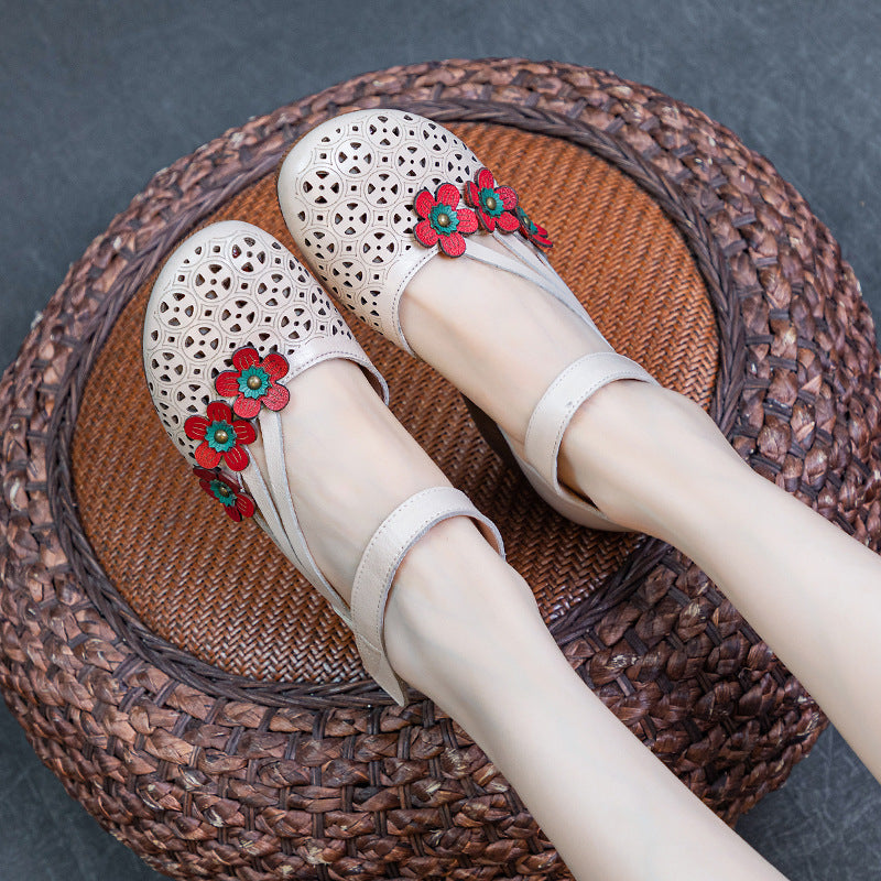 Women's Toe Mid Flower Hollowed Color Matching First Layer Heels