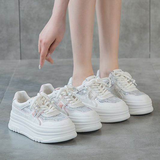 Women's Surface White Spring Sports Genuine Lace Casual Shoes