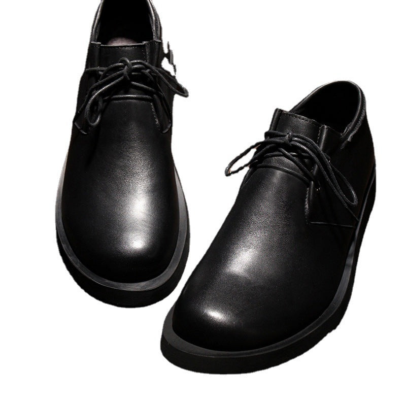 Men's Comfortable Cowhide Round Head Leisure Thick Men's Casual Shoes
