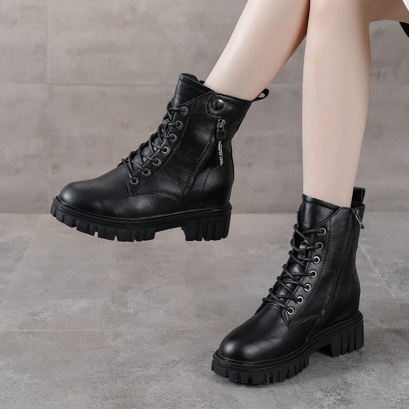 Women's Spring Thick Bottom Booties With British Heels