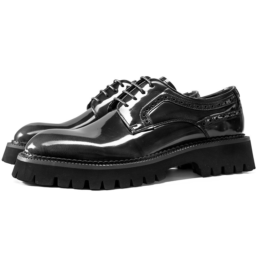 Men's Korean Big Head Round British Platform Patent Suit Leather Shoes