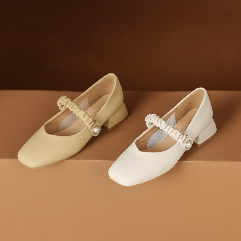 Women's Mary Jane Square Toe Low-cut Small Chunky Men's Shoes