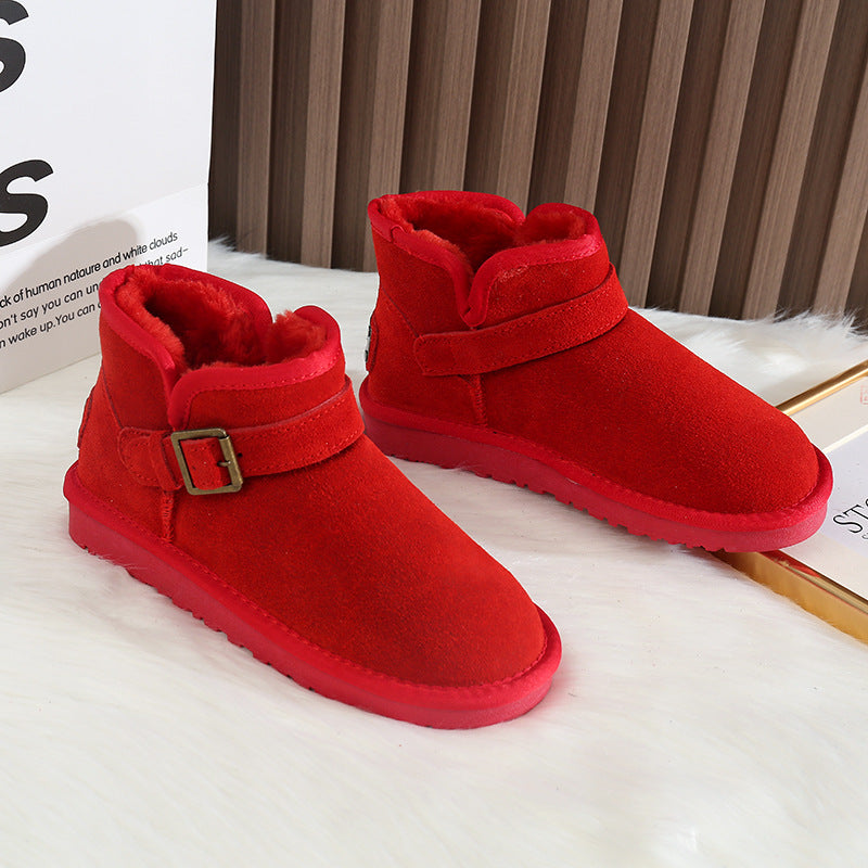 Red With Veet Lining Thickening Thermal Cotton Short Tube Snow Boots