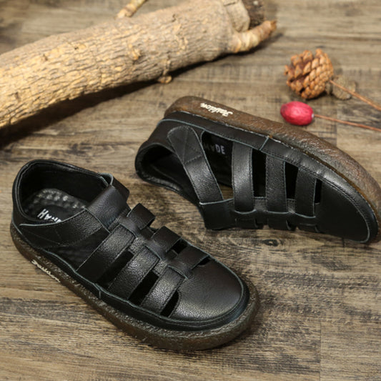 Women's Hollow Flat Authentic Toe Box Beef Tendon Sandals
