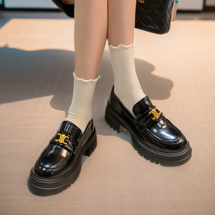 Women's Cowhide Version Soft Small Arc Platform Loafers