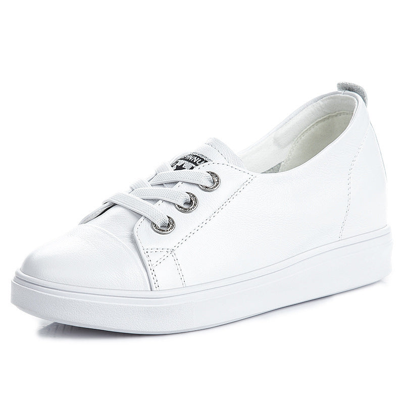 Women's Hidden White Genuine Wedge Breathable Cowhide Casual Shoes