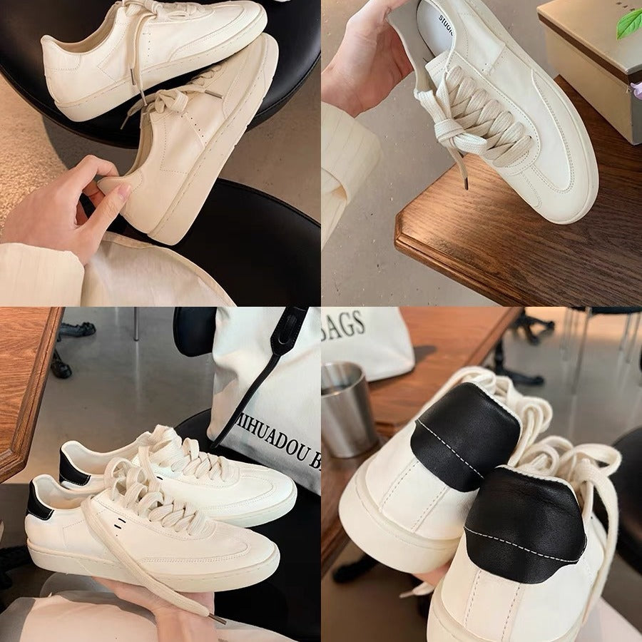 Women's Cowhide White Sports Round Toe German Sneakers