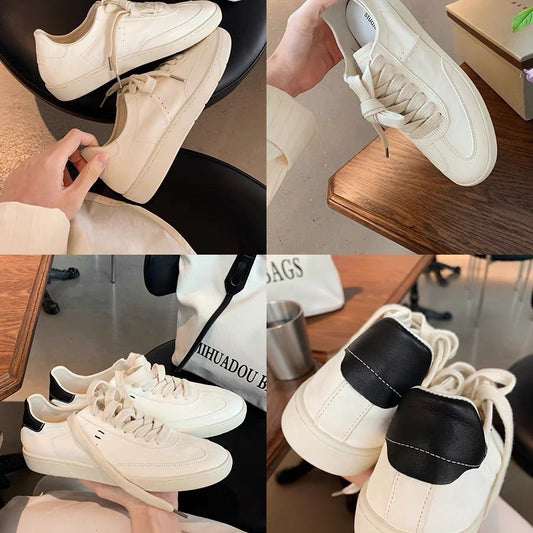 Women's Cowhide White Sports Round Toe German Sneakers