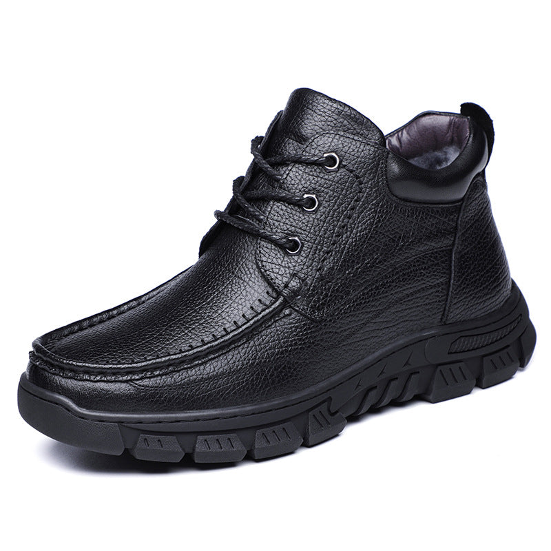 Men's Layer Cowhide Winter Fur Integrated Warm Cotton Men's Shoes
