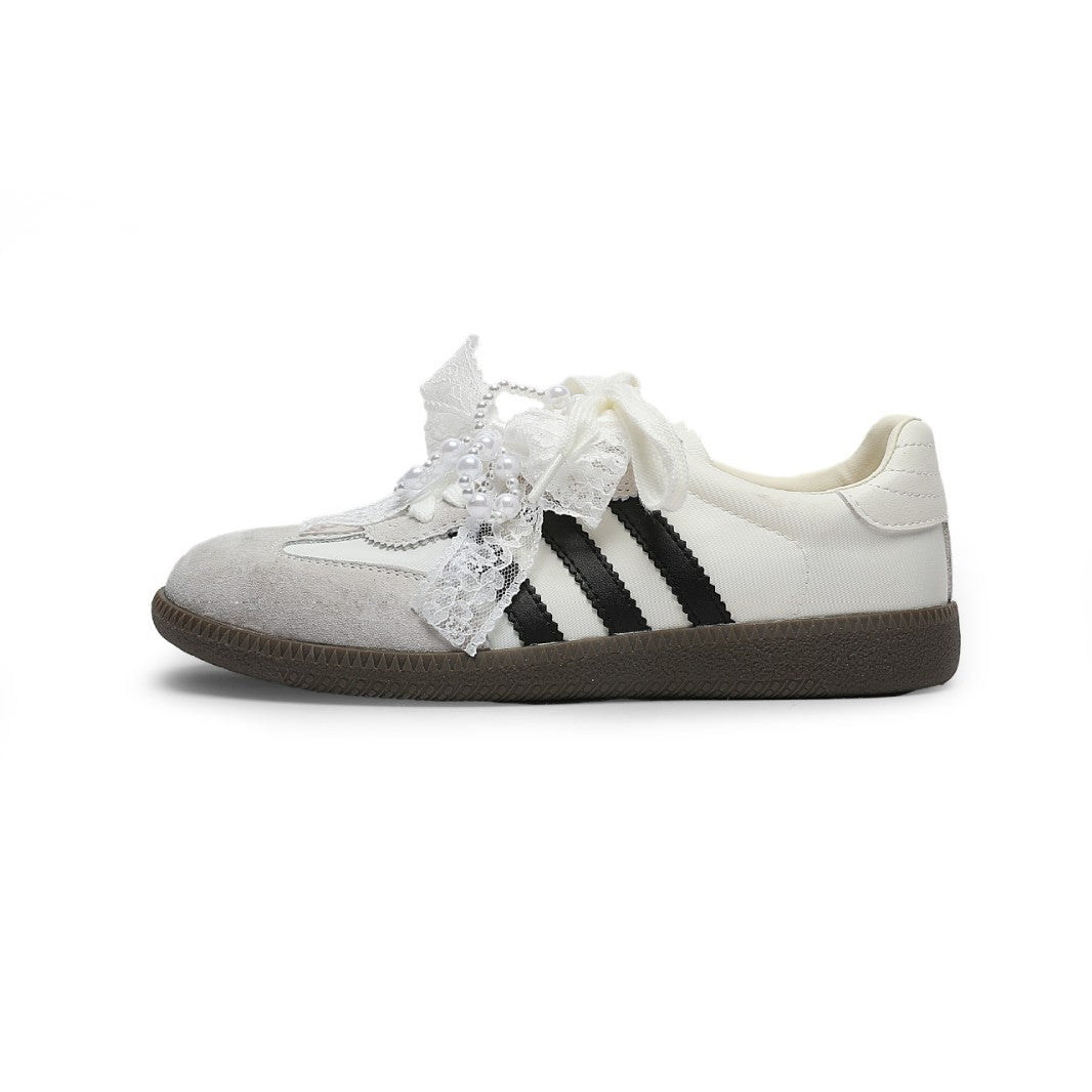 Women's Pearl Bow Fashion Sports Retro German Casual Shoes